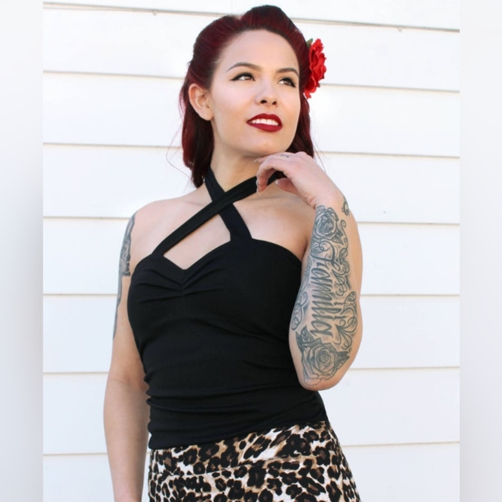 Black Criss Cross Halter Top XS-3XL